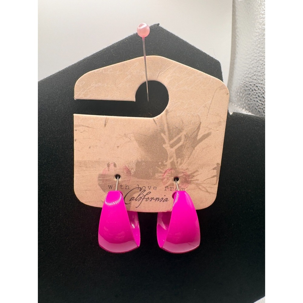 Hot Pink Resin Hop Earrings - Chunky Glossy Statement Jewelry